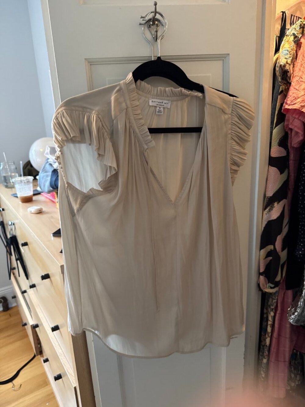 Current Air Champagne Sleeveless Ruffle Blouse, Size M